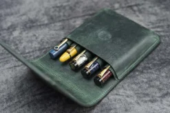 Galen Leather | Estuche Leather Flap Pen Case for Five Pens Crazy Horse Forest Green