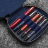 Galen Leather | Funda Expansi-Pouch Leather Wide 10 Slots Pen Case A6 Zip Folio Crazy Horse Navy Blue