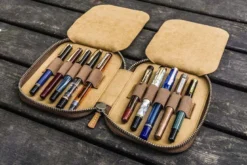 Galen Leather | Funda Leather Zippered 10 Slots Pen Case Crazy Horse Brown