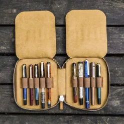 Galen Leather | Funda Leather Zippered 10 Slots Pen Case Crazy Horse Brown