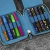 Galen Leather | Funda Leather Zippered 10 Slots Pen Case Crazy Horse Ocean Blue