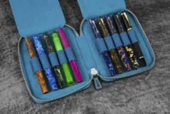 Galen Leather | Funda Leather Zippered 10 Slots Pen Case Crazy Horse Ocean Blue