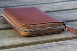 Galen Leather | Funda Leather Zippered 3 Slots Pen Case Brown