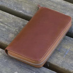 Galen Leather | Funda Leather Zippered 3 Slots Pen Case Brown