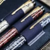 Galen Leather | Funda Leather Zippered 3 Slots Pen Case Crazy Horse Navy Blue