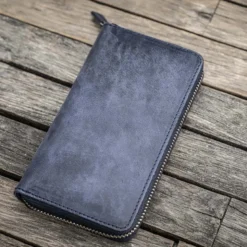 Galen Leather | Funda Leather Zippered 3 Slots Pen Case Crazy Horse Navy Blue
