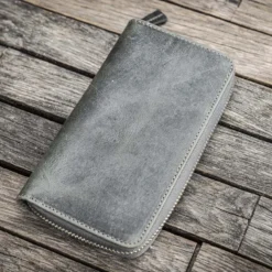 Galen Leather | Funda Leather Zippered 3 Slots Pen Case Crazy Horse Smoky