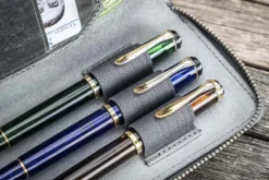 Galen Leather | Funda Leather Zippered 3 Slots Pen Case Crazy Horse Smoky