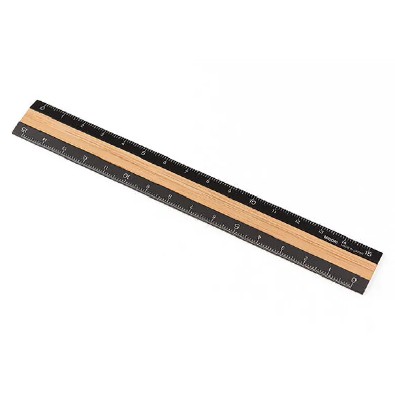 Midori | Regla de Aluminio y Madera 15cm Black