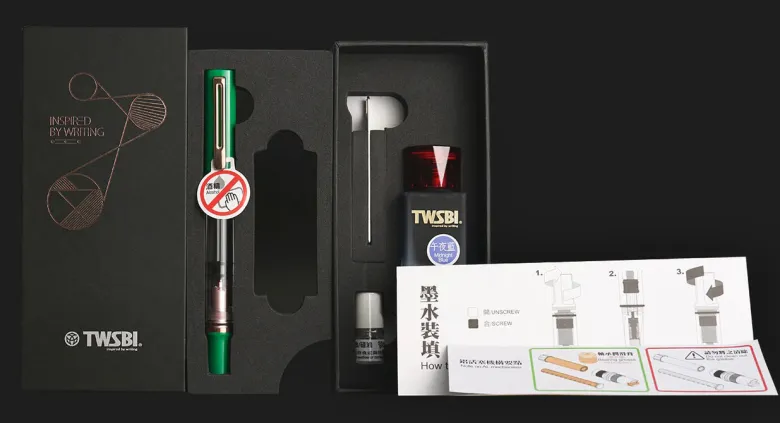 TWSBI | Set Pluma Estilográfica ECO T Royal Jade F con Tinta Midnight Blue